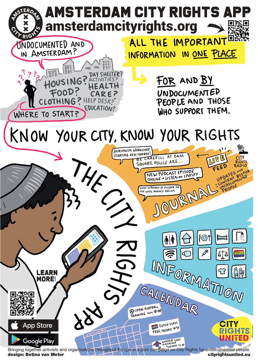 Informative app finally available for undocumented people in Amsterdam. This is available both on android and IOS search City Rights to download
