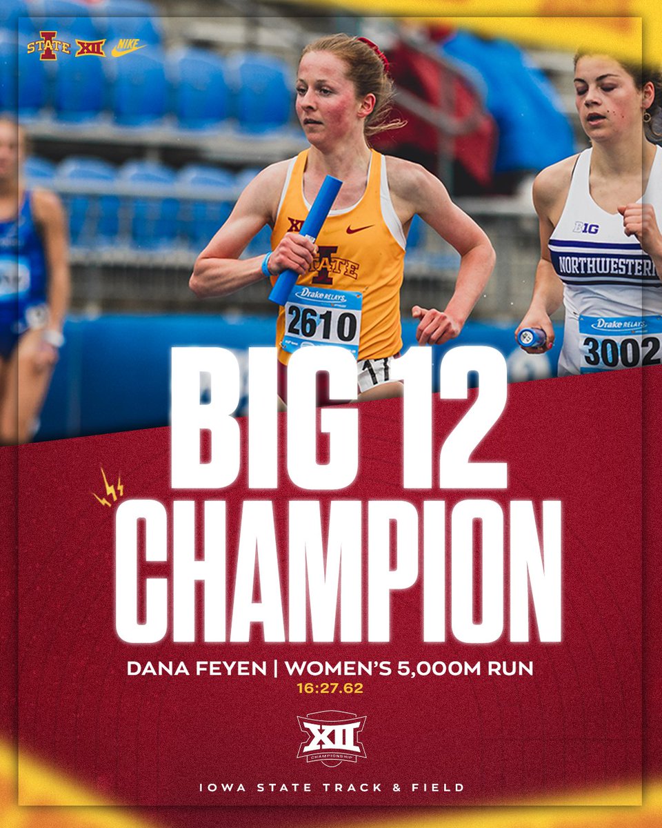 🏆 𝗗𝗮𝗻𝗮 𝗙𝗲𝘆𝗲𝗻: 𝗕𝗶𝗴 𝟭𝟮 𝗖𝗵𝗮𝗺𝗽𝗶𝗼𝗻 🏆

Dana gets her first career Big 12 title in 16:27.62!

#CycloneSZN #Run4ISU