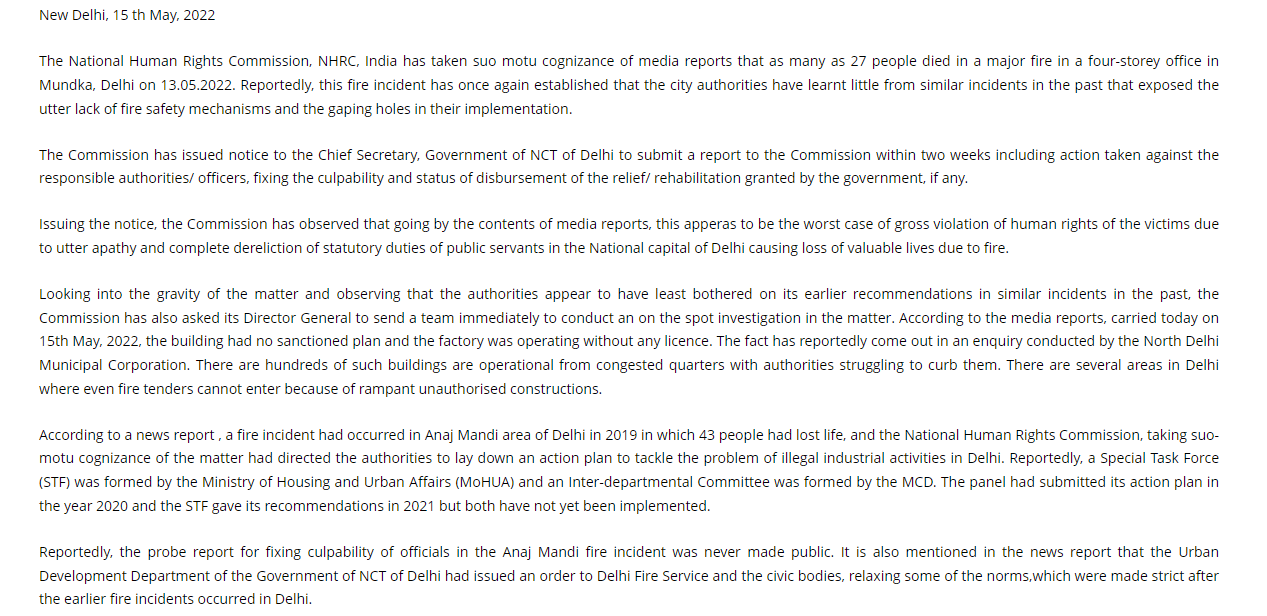 ANI On Twitter NHRC Expresses Serious Concern Over Fire Incident In 