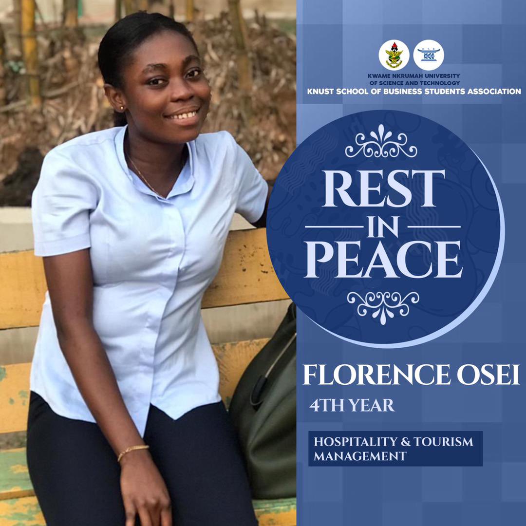 GreatKsbsa's tweet photo. Sad day to all Greatminds 🖤🕊

With a deep heart we regret to announce the demise of our beloved sister, Greatmind Florence Osei of the Hospitality and Tourism Managment 4 class. 

Let us remember the family, friends and class in our prayers in this trying time. https://t.co/nKByIxqzZO