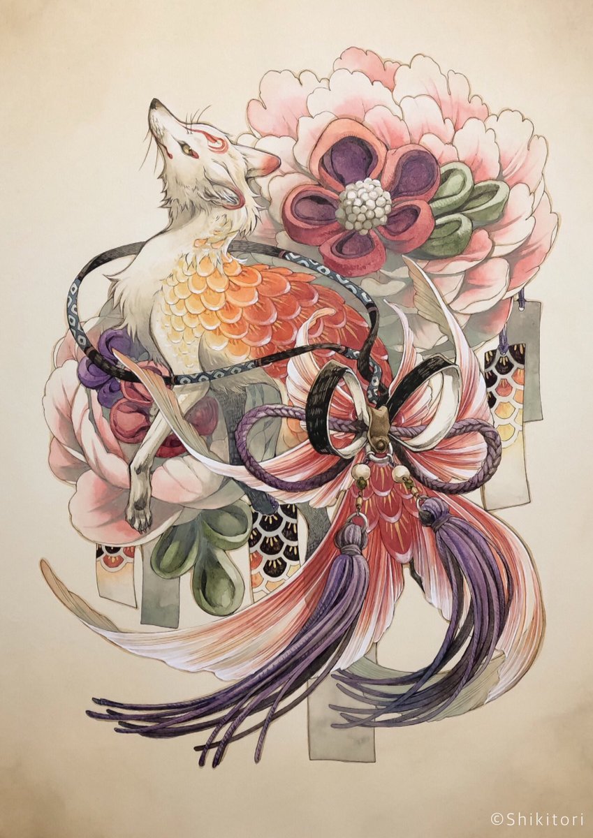 no humans traditional media flower pink flower tassel animal painting (medium)  illustration images