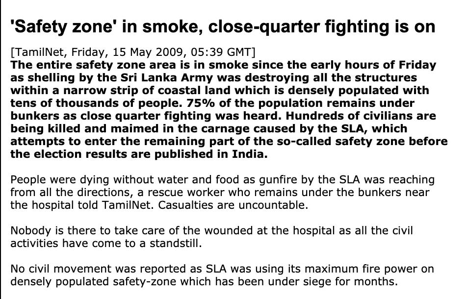 13 years on: Remembering #Tamil #Genocide in #Mulliavaaikaal. “Entire safety zone area is in smoke” as the Sri Lankan military continued its bombardment.
The doctor said he alone had seen at least 800 bodies within the #NoFireZone.