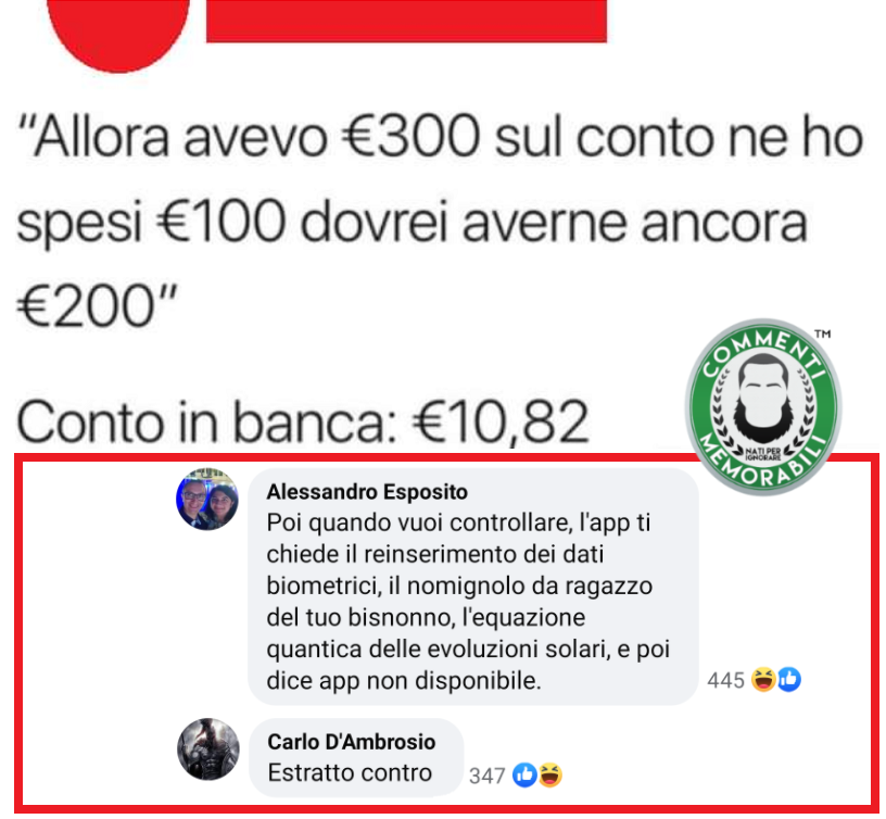 CM_Memorabili's tweet photo. Momenti in cui la matematica è più che un'opinione.
#commentimemorabili #estrattoconto #soldi #benemanonbenissimo #ammettetelo https://t.co/HmXlEbCvvo
