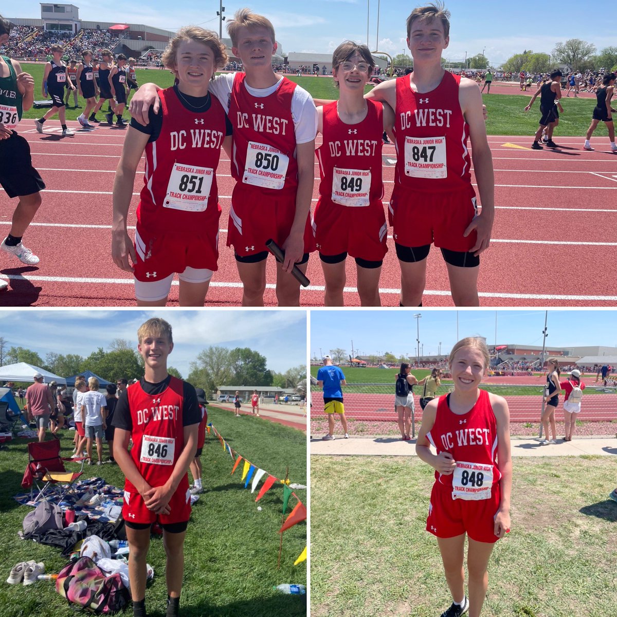 The DCW MS boys 4x800 team placed 6th overall in 9:27 (Cade Listenberger, Barrett Hinrichs, Jaxon Swierczek, and Kolten Nelson). Nolan Asher placed 5th in TJ with 37’1”. Addison Strong finished 13th in the mile 5:51. Kolten Nelson finished 8th in HJ at 5’7”. 🔴⚪️⚫️ #TheFalconWay