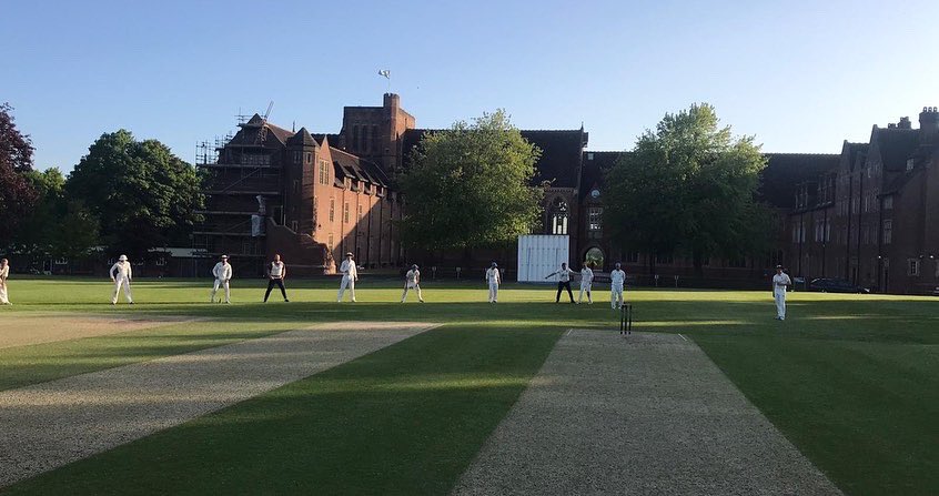 BC_Cricket's tweet photo. The staff cricket team taking a fairly aggressive approach to fielding in their game on Friday. Thank you to @ArdinglySport for a brilliant evening! https://t.co/6SQnw8wRut