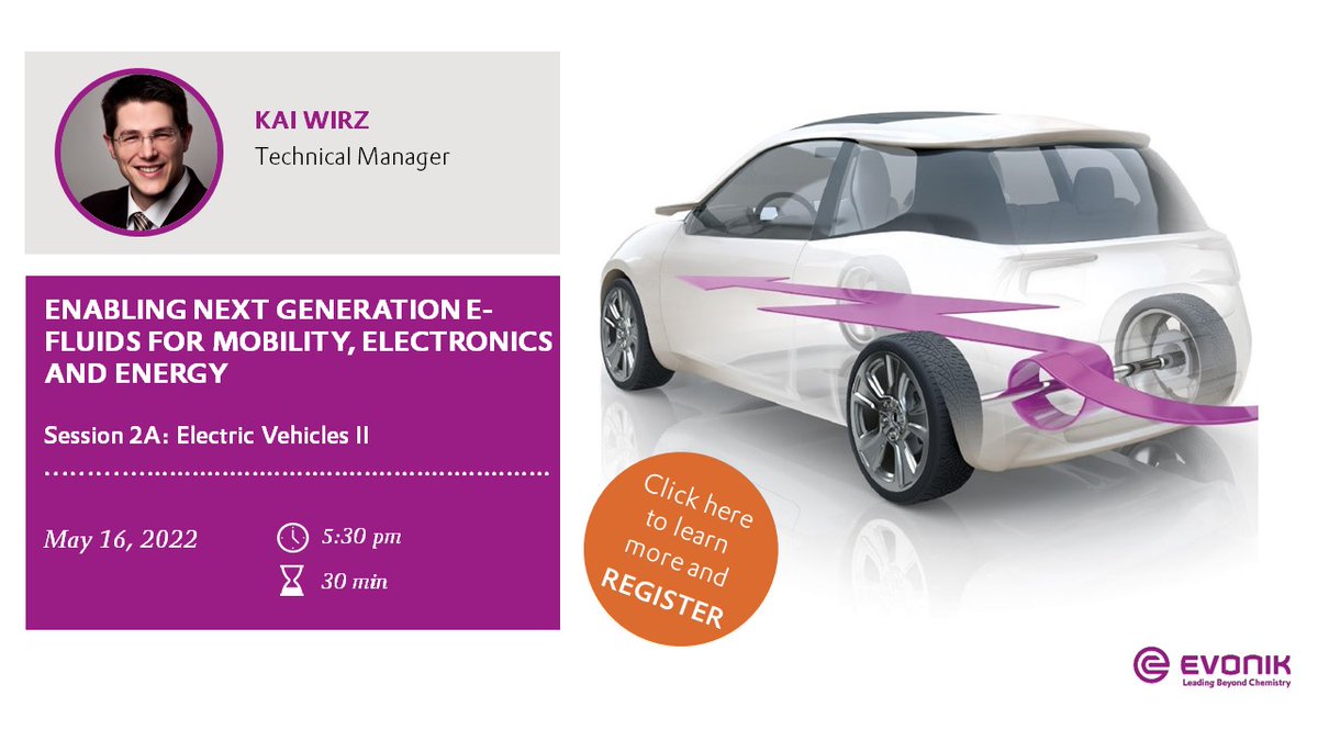 See you at STLE 2022! Join our sessions on e-mobility, as it is changing the landscape of fluids and the related additives with its demanding performance and compatibility challenges. Experience Evonik’s solutions for the e-mobility industry! #stle2022 ow.ly/GcQK50J65wH