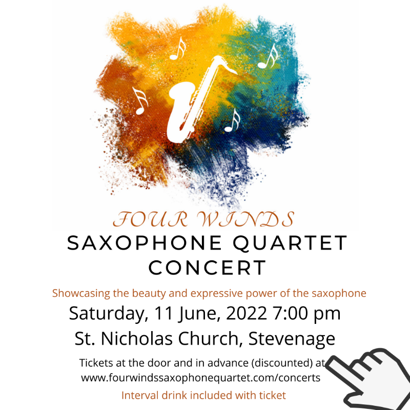 phillipbrunton's tweet photo. Four Winds Saxophone Quartet @4windsquartet welcomes you to our next concert on Saturday, June 11 at 7 pm, St Nicholas Church, Stevenage. Showcasing the beauty &amp; expressive power of the saxophone. Tickets at the door £15/10 and in advance (discounted) at https://t.co/MWgwuSJLoS