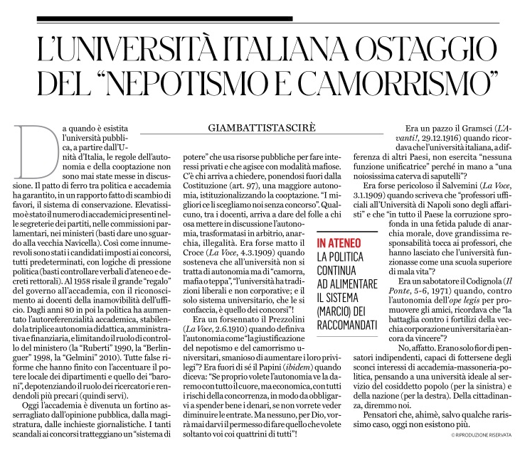 jambascire's tweet photo. L'università italiana ostaggio del "nepotismo e camorrismo"...breve storia della disonestà accademica dall'unità d'Italia (Fatto Quotidiano 14.5.2022) https://t.co/Xyc0t6tp6l