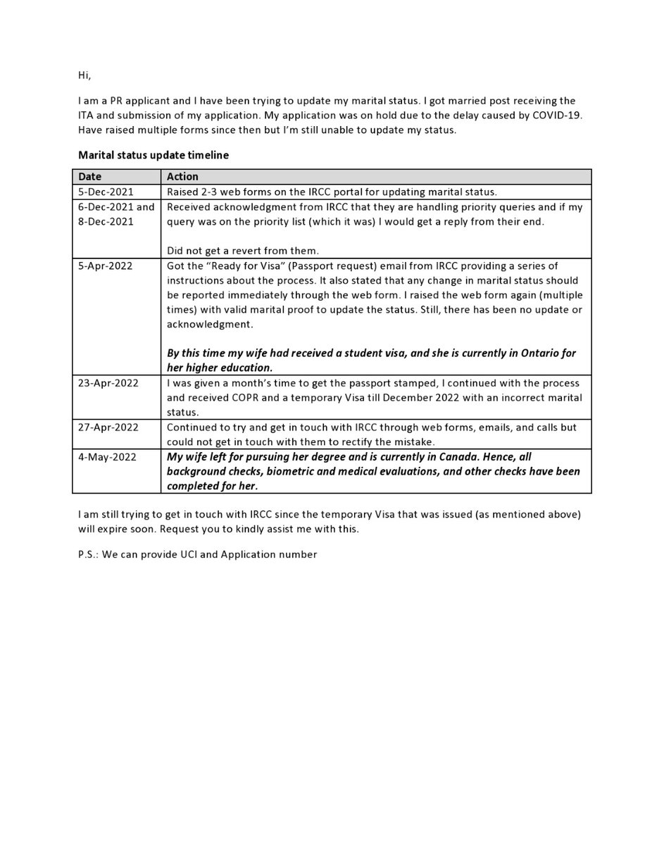 RazdanAnkit's tweet photo. @CitImmCanada I have received COPR, and need help with updating my marital status for the Canada PR application, details are attached in the screenshot #IMMIGRATION #PR #canadavisa #URGENT #COPR #expressentry @CitImmCanFR @SeanFraserMP @indiaintoronto @CitImmCanFR https://t.co/Po1EnmHVQO https://t.co/o9mebvAacp
