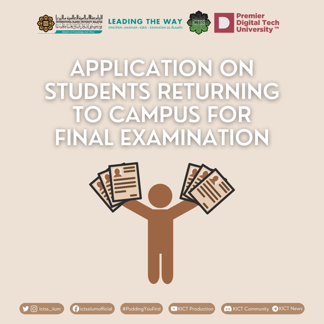 ictss_iium's tweet photo. *[ ANNOUNCEMENT ON STUDENTS RETURNING TO CAMPUS FOR FINAL EXAMINATION SEMESTER 2 2021/2022 ]*

Assalamualaikum and Hello ICTzen! ✨

‼️ ATTENTION ‼️ https://t.co/hdhQuxld5H