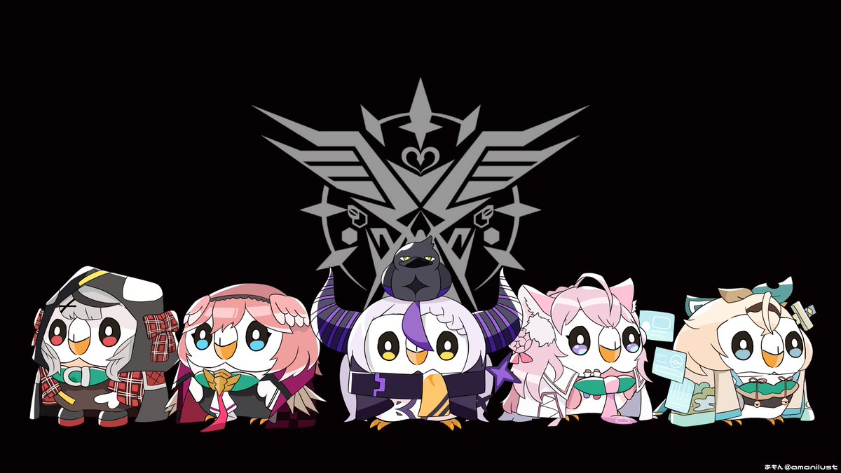 hakui koyori ,kazama iroha ,la+ darknesss ,sakamata chloe ,takane lui head wings 5girls pink hair bird multiple girls grey hair striped horns  illustration images