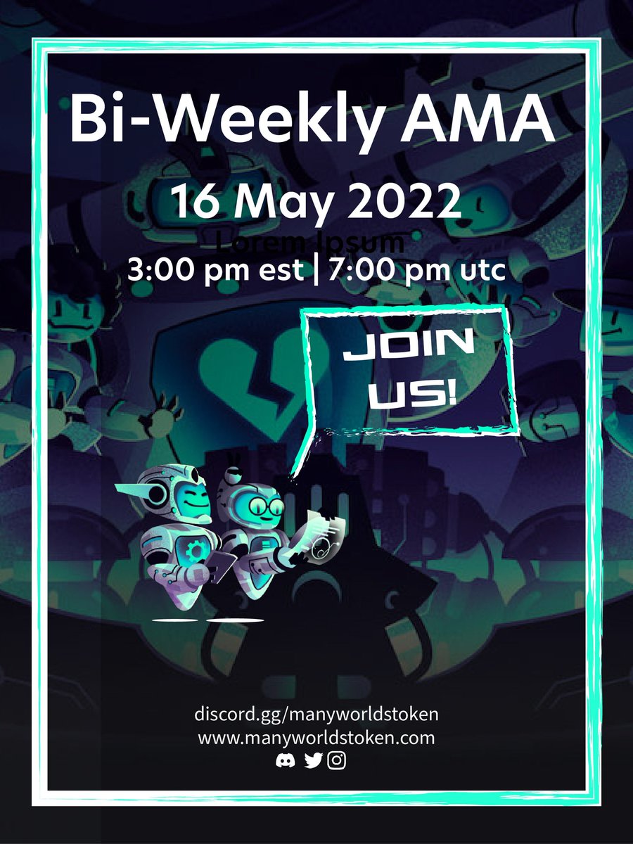 manyworldstoken's tweet photo. Don’t forget our Bi-Weekly  AMA is this Monday! 
https://t.co/cj6D92YMR5 https://t.co/YuQCMK4beE