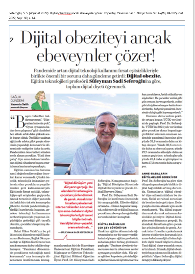 SadiSeferoglu's tweet photo. Konumuz obezite
Seferoğlu, S. S. (4 Şubat 2022). Dijital obeziteyi ancak ebeveynler çözer. Röportaj: Yasemin Salih. Dünya Gazetesi Hafta, 04-10Şubat 2022, Sayı: 90, s. 14.
https://t.co/jSWwu18jLx
#dijitalobezite #dijitaloburluk #dijitalbağımlılık #dijitaldiyet #sadiseferoglu https://t.co/z9LOLYsiCR