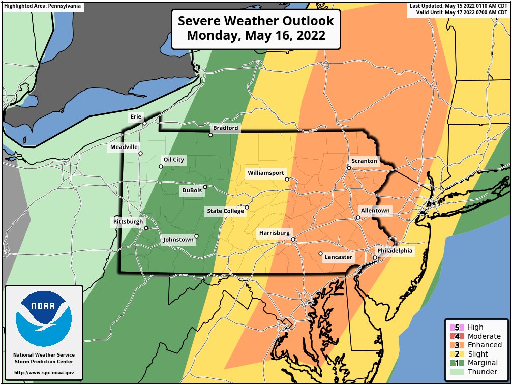 WeatherMatrix's tweet photo. Monday could be most severe day of the season so far in the Northeast. #pawx #nywx #mdws #njwx https://t.co/udbLsrYSU2 https://t.co/UWfkRYJ9yh