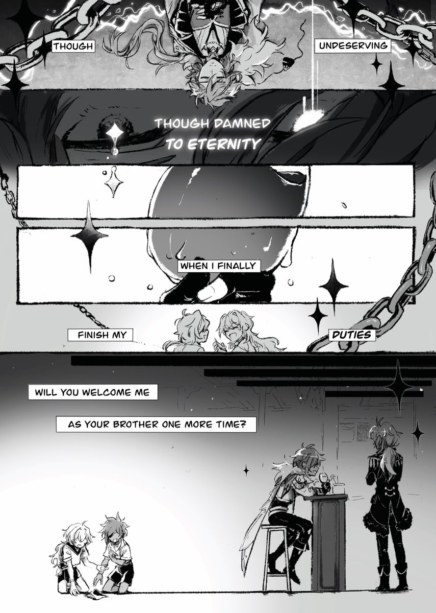 The comic I did for @kaeyazine :) Musings about Kaeya's past, present, and future. The shackles of duties, and the burden of fate. (Platonic/no ship) 