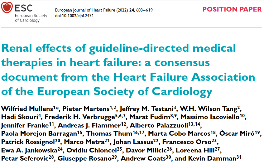 Guías europeas 2022: Renal effects of guideline-directed medical therapies in heart failure: a consensus document from the Heart Failure Association of the European Society of Cardiology 

 doi: 10.1002/ejhf.2471