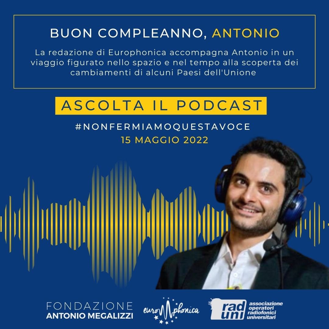 europhonica's tweet photo. 🎂 Buon compleanno, Antonio!
Con #Europhonica il tuo sogno continua e la tua voce non si ferma.
🎙Ascolta il nostro nuovo podcast corale: un viaggio figurato per accompagnare Antonio alla scoperta dei cambiamenti di alcuni Paesi membri dell’UE 🇪🇺.
👉🏻 https://t.co/ZXZaA8McLN https://t.co/fRTBGuqy0P