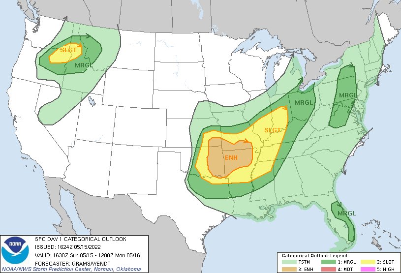 11:26am CDT #SPC Day1 Outlook Enhanced Risk: Ozark Plateau vicinity go.usa.gov/YWq5