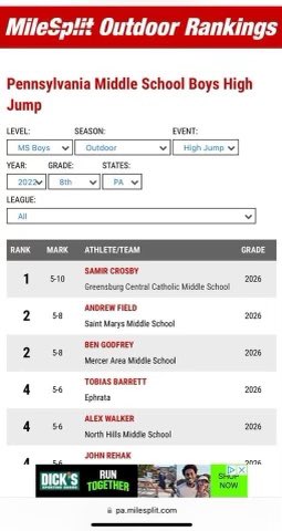 samir_crosby's tweet photo. Yesterday was last JH track meet at Latrobe county meet, came 1st in long jump, 3rd in high jump, and 2nd in the 100m. Set a new pr for long jump with 20ft 8in! Broke a bunch of records this season and even got a chance to be named #1 in the state in my events https://t.co/dTtqBLmOld