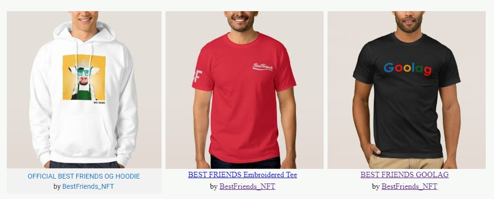 BestFriendsNFT's tweet photo. Two Brand New #Shirts from the Collection are now in the Merch Store!!

#Embroidered BF Tee is our Favorite!
BF #Goolag Tee, in case you don't Mint a Gas Mask...

100% of #MERCH Profits back to #BESTFRIENDS HOLDERS!!
Scoop yours @
https://t.co/RuoUDMgOxc
#bff #cows #highfashion https://t.co/erUGkr5rSD