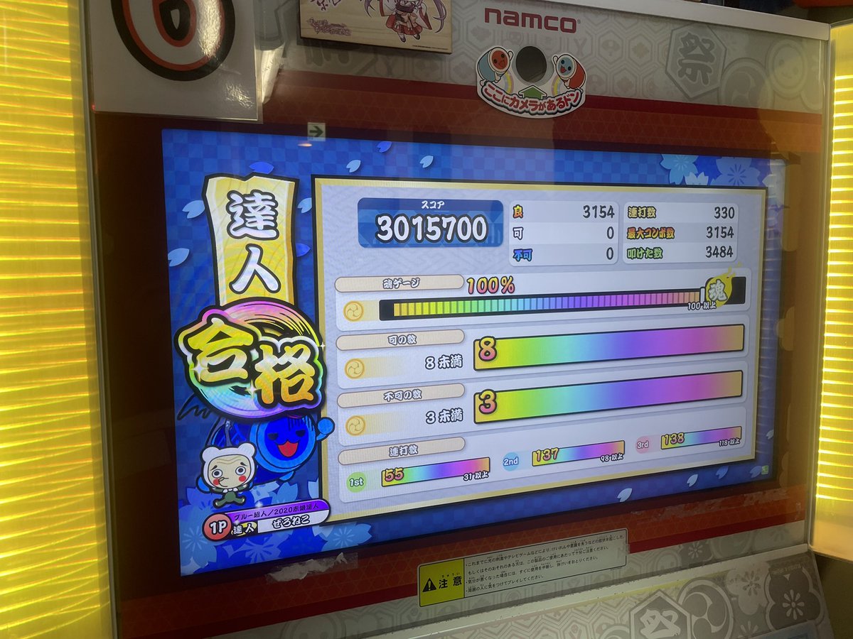 zeroneko7211's tweet photo. 太鼓の達人ニジイロ2021 達人 全良／虹枠金合格

自分が金達人受かる日がくるなんて思ってもなかったから本当に嬉しいです！！！！！

応援してくれた人本当にありがとうございました！！！！！！！！！！！！！！ https://t.co/89pAEVWVyw