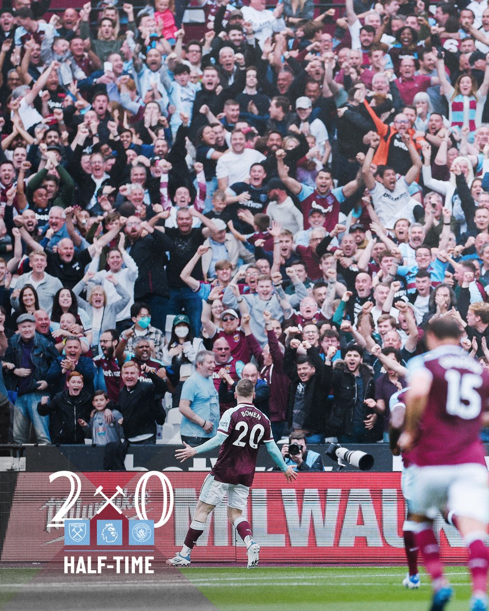 WestHam's tweet photo. So far, so good at London Stadium.

We lead Manchester City at the break.

#WHUMCI https://t.co/twqWKXx7fL