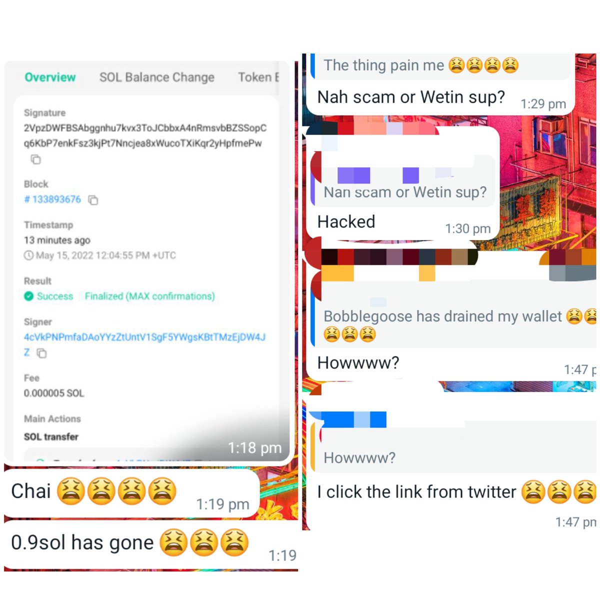 ImranXBT's tweet photo. Abeg let's be careful with all these Twitter WL giveaways. 
They just Comot 0.9Sol from one of my friend's wallet.

See am 
#Nftscam https://t.co/415Y1GkAIk