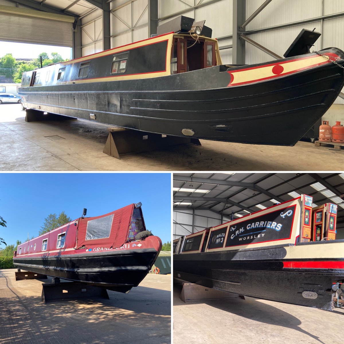whiltonmarina's tweet photo. A busy weekend of boat blacking, if you are looking to have your boat blacked for the season please get in touch.... sales@whiltonmarina.co.uk or call 01327 842577 😊 #narrowboatblacking #blacking #hullblacking https://t.co/HvomDGVnTx
