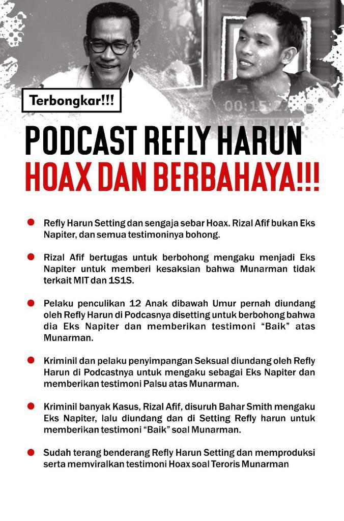 Hoax nya ala podcast Refly Harun

Tak bisa dibiarkan begitu saja, Min <a href="/DivHumas_Polri/">Divisi Humas Polri</a> cepat bergerak #TangkapReflyHarun