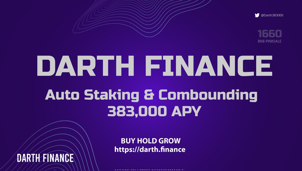 Spotted this #BSCgem👉 <a href="/Darth383000/">DARTH FINANCE</a> is a powerful
Auto-Staking &amp; Compounding
Protocol!🤯 383,000.00% APY, Audit &amp; KYC completed!✔️
Team knows what they’re doing!

💰MCap: $640k

📈Chart:
dexscreener.com/bsc/0x27052c2f…

💬TG:
t.me/Darth383000

🌐Web:
darth.finance

#DYOR