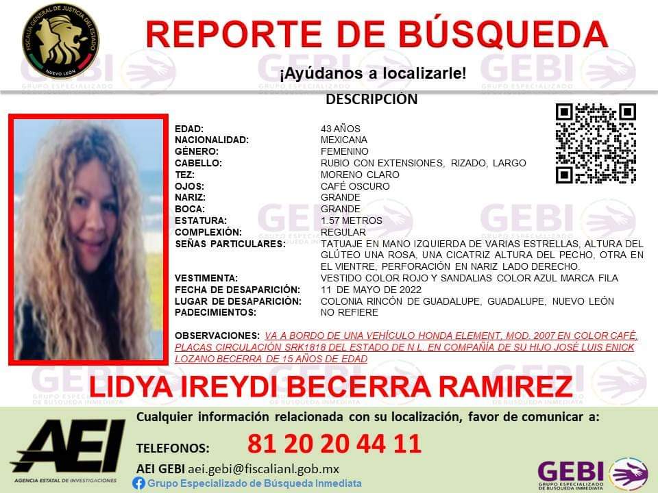 NuevoLeonAlerta's tweet photo. Solicitamos de su colaboración para LOCALIZACIÓN de LIDYA IREYDI BECERRA RAMIREZ, KINNERETH IREYDI BECERRA RAMIREZ Y JOSE LUIS ENICK LOZANO BECERRA.
Las dos hermanas y el hijo de una de ellas desaparecieron luego de que salieron de Guadalupe y se dirigían a surtir mercancía a EU https://t.co/1TYutrqKjv