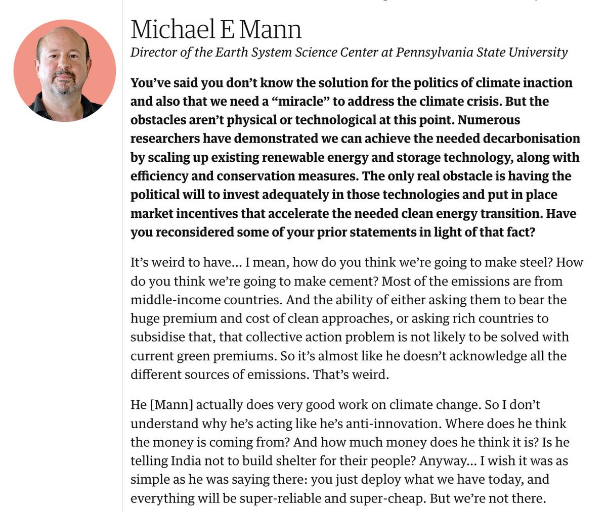 MichaelEMann's tweet photo. Really disappointed in @BillGates disappointing and somewhat defensive answer to the question I posed to him via The @Guardian: https://t.co/yyQXFX4BEJ https://t.co/mnpC5EDKJ1