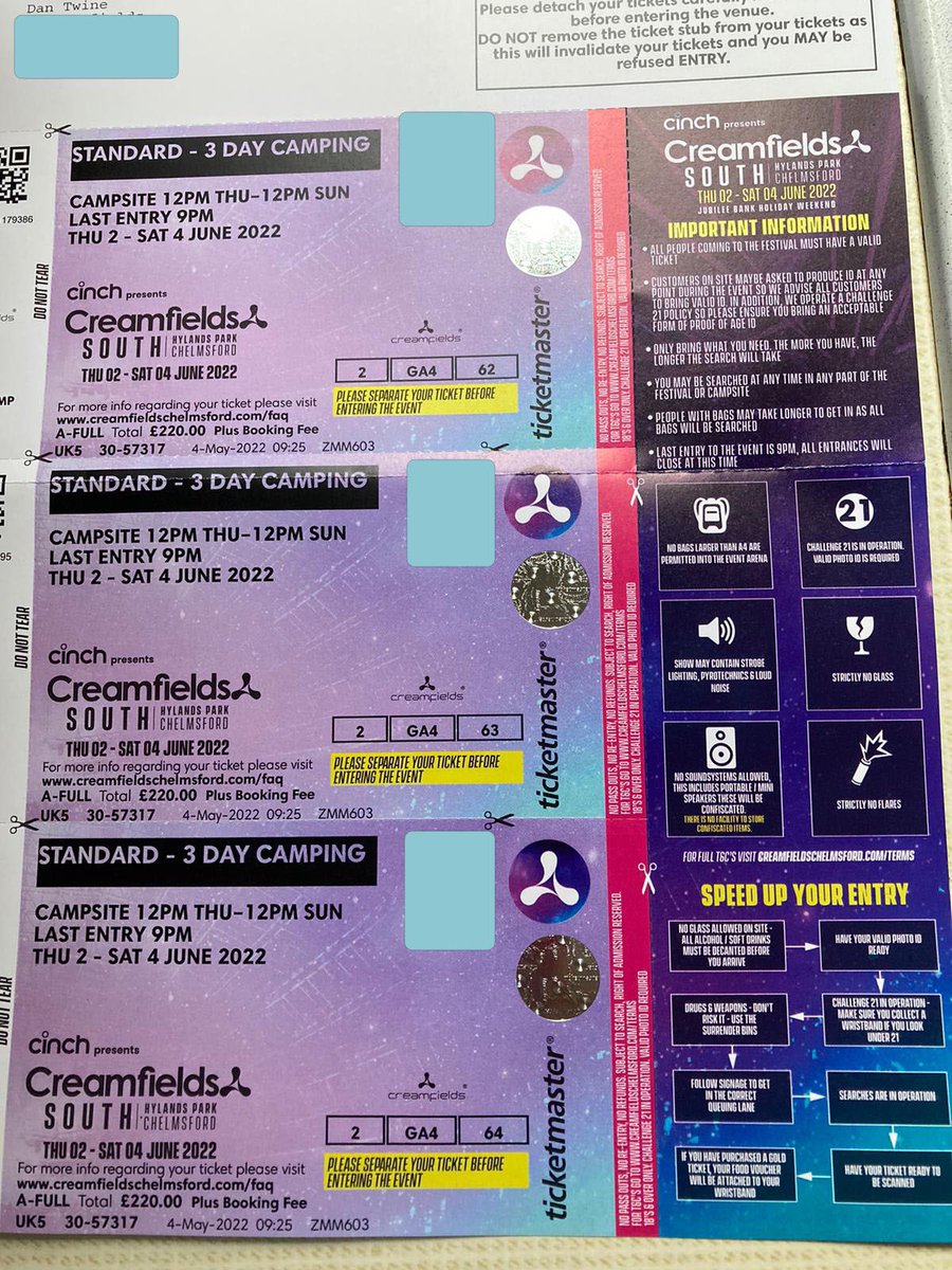 Twineings's tweet photo. I am selling 1 x Creamfields South Festival 2022 - 3 Day Camping ticket. Looking for face value £250. Originally purchased 3, but now I only need 2.
Collection from Basildon or Dagenham, or I can deliver if you’re happy to cover petrol. #Creamfields #Creamfieldssouth https://t.co/hrHN954nSu