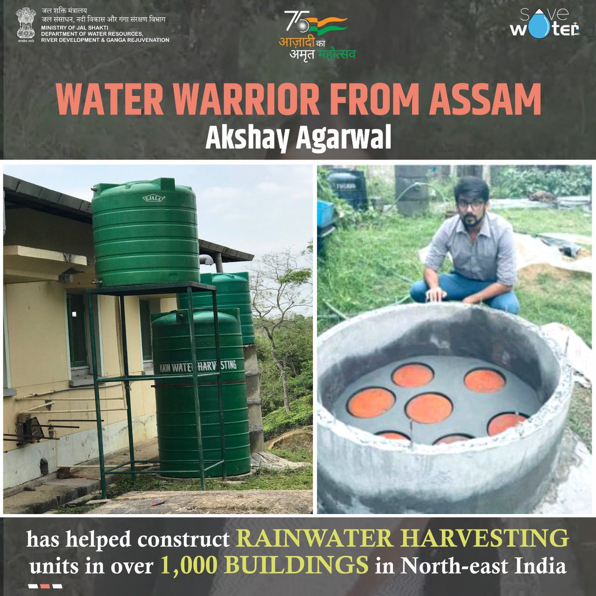 DoWRRDGR_MoJS's tweet photo. Winner of the Water Warrior award at the 2nd #NationalWaterAwards, Akshay Agarwal is a water entrepreneur who runs a rainwater harvesting company, S. R. K. Metals &amp; Plastics. https://t.co/UJdU0o85Dt