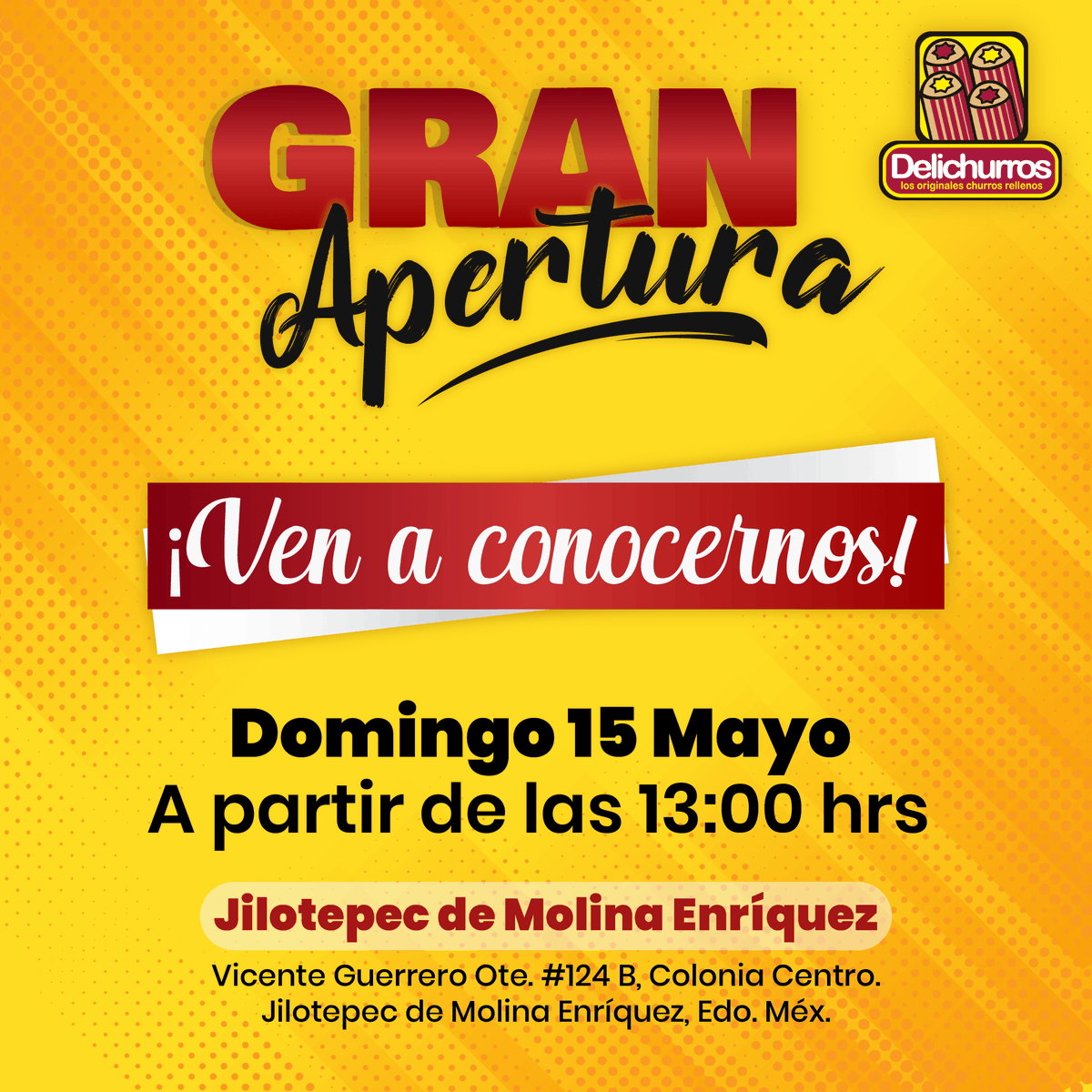 delichurrosmx's tweet photo. ¡HOY GRAN APERTURA! 🌟
Acompáñanos. 😉#DelichurrosJilotepec 
📌
https://t.co/V6QBARoY3G https://t.co/9NyMqGIwCF