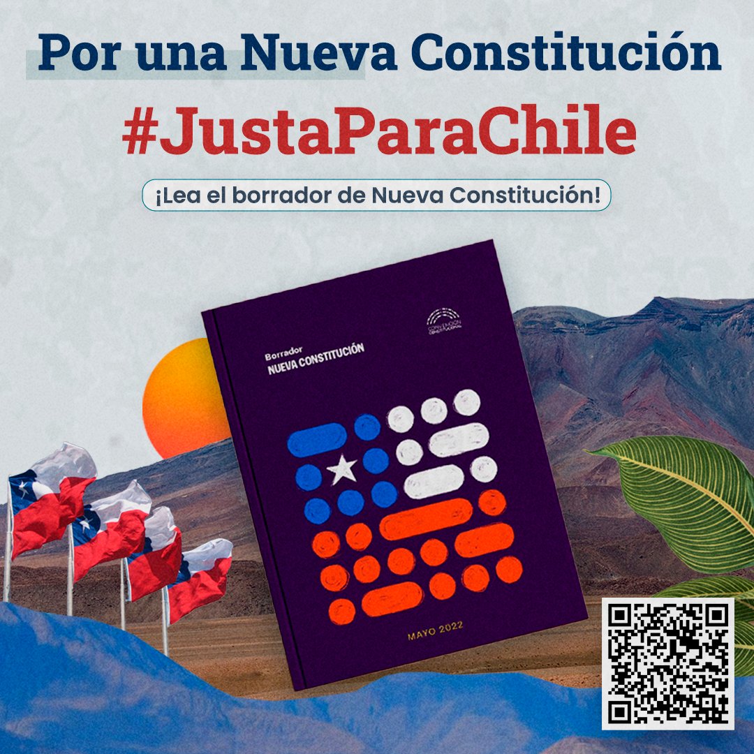 ¿Dónde puedo leer el borrador de #NuevaConstitución? 🤔 Escaneando el Código QR, en el enlace de nuestra biografía o en el siguiente enlace:

📖: drive.google.com/file/d/1ibmkW_…

Así seguimos avanzando hacia una Constitución #JustaParaChile 🇨🇱