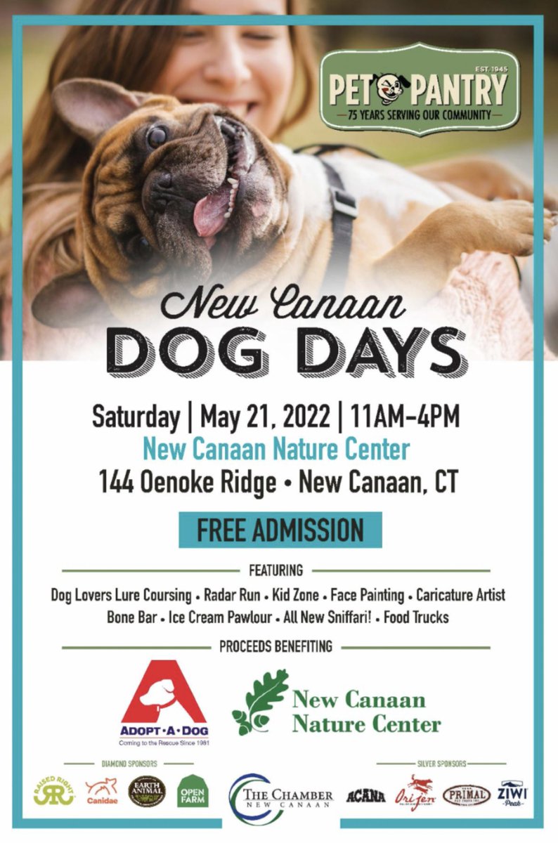 PPWPET's tweet photo. New Canaan Dog Days is on Saturday! We're excited to welcome you all back to the ultimate furry FUN-raiser. Visit our website for more details. #NewCanaanCT #PPWPet https://t.co/1FgpOqi2Hi