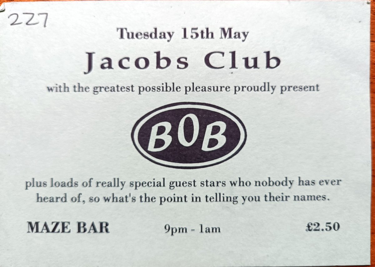 BOBindieband's tweet photo. This day 1990 15/5/90 pleasure was all ours I’m sure #mazebar @sheffielduni not sure who guests were , cheap ale tho £2.50 in 👍 https://t.co/4EvRsZKXbT