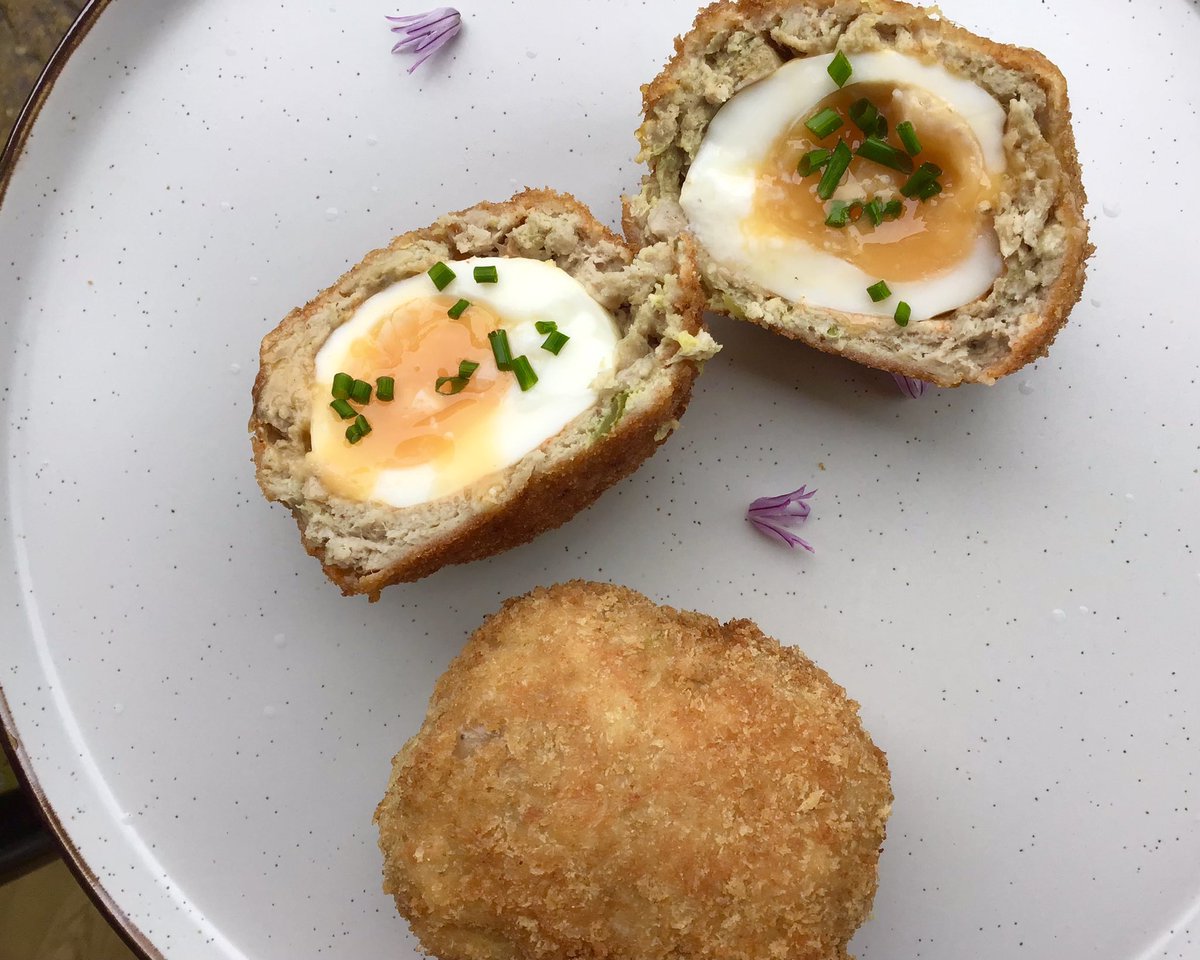philipfriend01's tweet photo. A scotch egg kind of afternoon - gussied up with crushed piccalilli &amp; sage in the sausagemeat. I’ve not made these since my “swollen testicles” moment on #besthomecook but am making them with Year 9 this week #picnic #celebration #Jubilee #surrey #food #foodie #tv @BBCOne https://t.co/TnFD8oPfv4