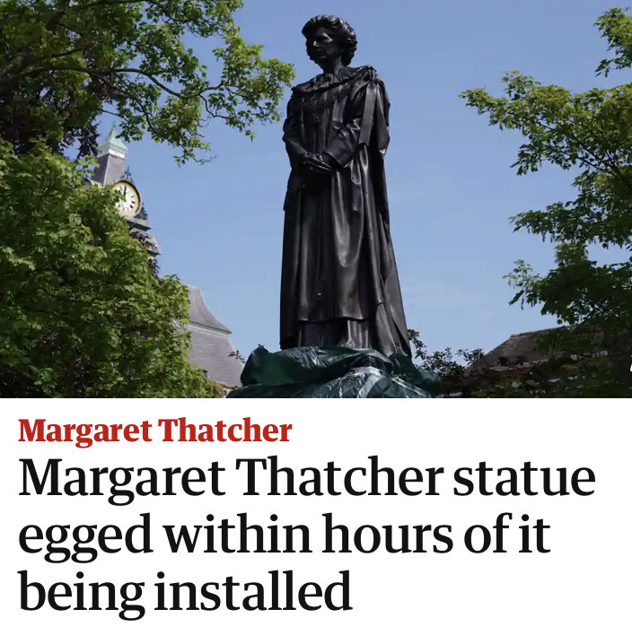 govindajeggy's tweet image. Egging Thatcher’s effigy will not affect your statue Tory rights