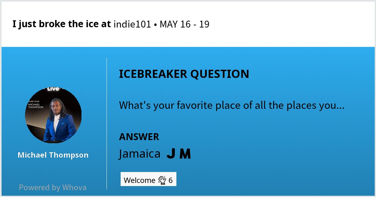 Spar1Music's tweet photo. 🔨 🧊 I just broke the ice at indie101 • MAY 16 - 19! Check out my clever answer! #indie101 #i101 - via #Whova event app https://t.co/eI866zbEKB