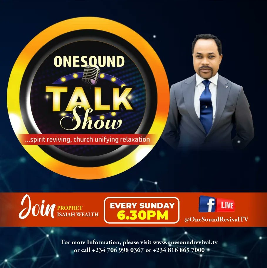 gospelhotspot0's tweet photo. Are you ready to have the time of your life on today's episode of the OneSound Talk Show. Catch us LIVE on OneSound Revival TV on Facebook @ 6:30pm GMT+1.
#OneSound #onesoundrevival #onesoundrevivaltv #onesoundtalkshow #ProphetIsaiahWealth #gameshow #unity #unityofthechurc https://t.co/h8afkqqmEs