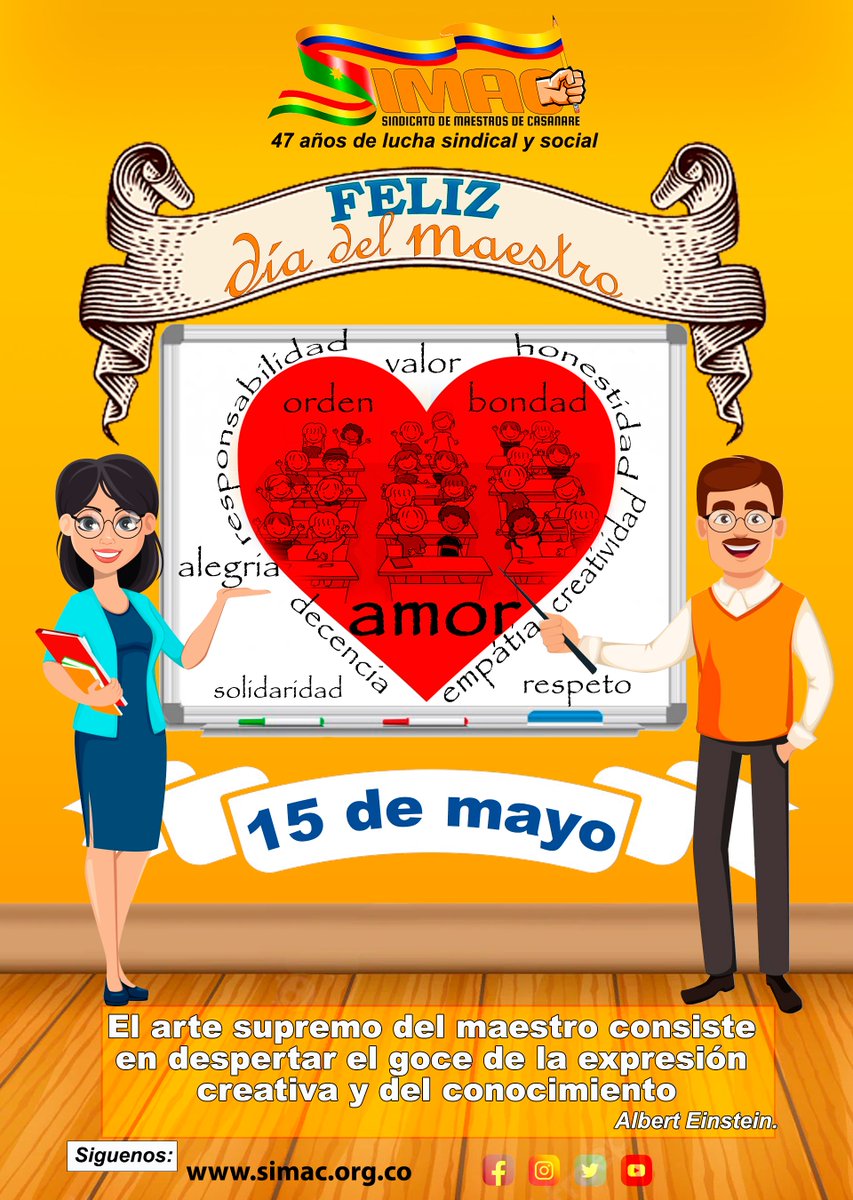 SindicatoSIMAC's tweet photo. Hoy felicitamos a todos los maestros y maestras que en su vocación trasmiten la magia de ayudar con la alegría, el amor y la voluntad de transferir conocimiento, convirtiendo la escuela en el segundo hogar al que nuestros niños todos los días desean regresar. FELIZ DÍA MAESTR@S https://t.co/OqAqGc40J5