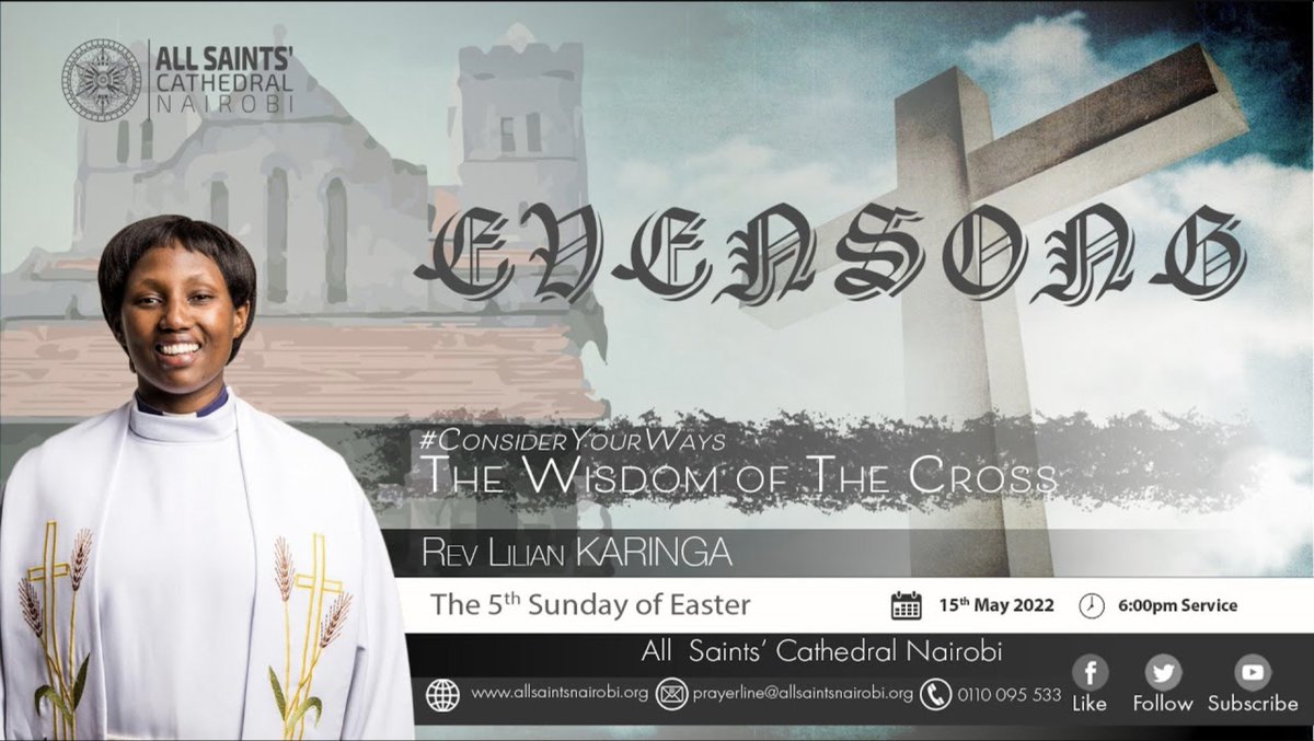 allsaintsnrb's tweet photo. Good Evening! Join us online for our evensong service on the topic "The Wisdom of the Cross" with Rev. Lilian Karinga

https://t.co/Zjbr8Ws5iR

#ConsiderYourWays
#Evensongservice
#TheFifthSundayAfterEaster https://t.co/GzR7rEr9Tt