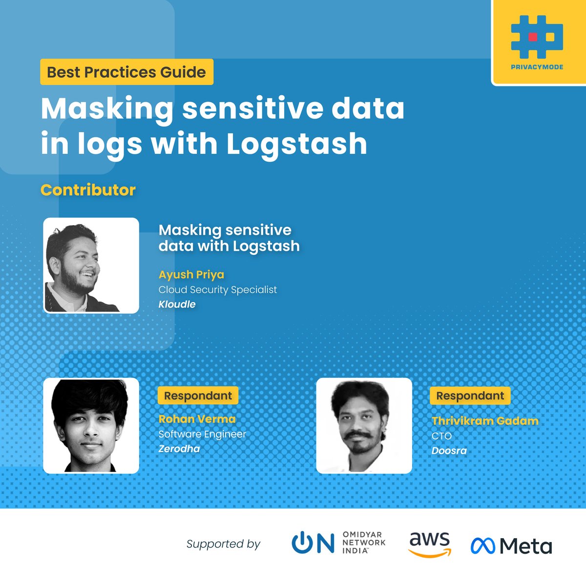 HasPrivacy's tweet photo. Join us this Tuesday, 17 May at 4pm, to hear from Ayush Priya about his experiences with #Logstash at @appseccouk. Rohan Verma (@zerodha) and Thrivikram Gaddam (@doosra_official) will also talk about their experiences and what makes Logstash a top choice.

#PrivacyModeBPG https://t.co/MxigqlKbfR