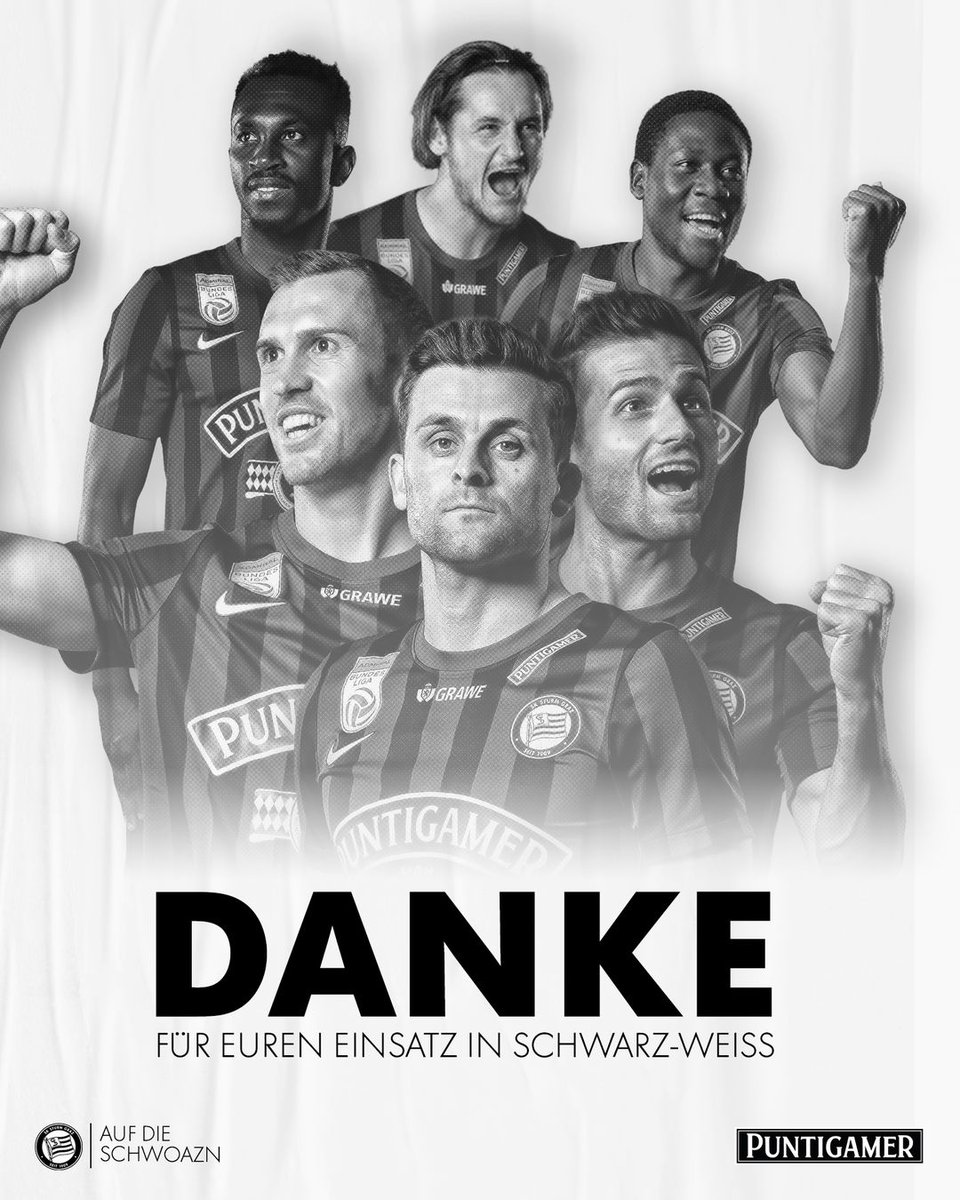 SKSturm's tweet photo. Wir bedanken uns bei Philipp #Huspek, Andreas #Kuen,  Lukas #Jäger, Anderson #Niangbo, Martin #Krienzer und Francisco #Mwepu für ihren Einsatz in unseren Farben! 🙏⚫️⚪️ #sturmgraz #AdmiralBL #STUWAC https://t.co/HYKoIYhSQX