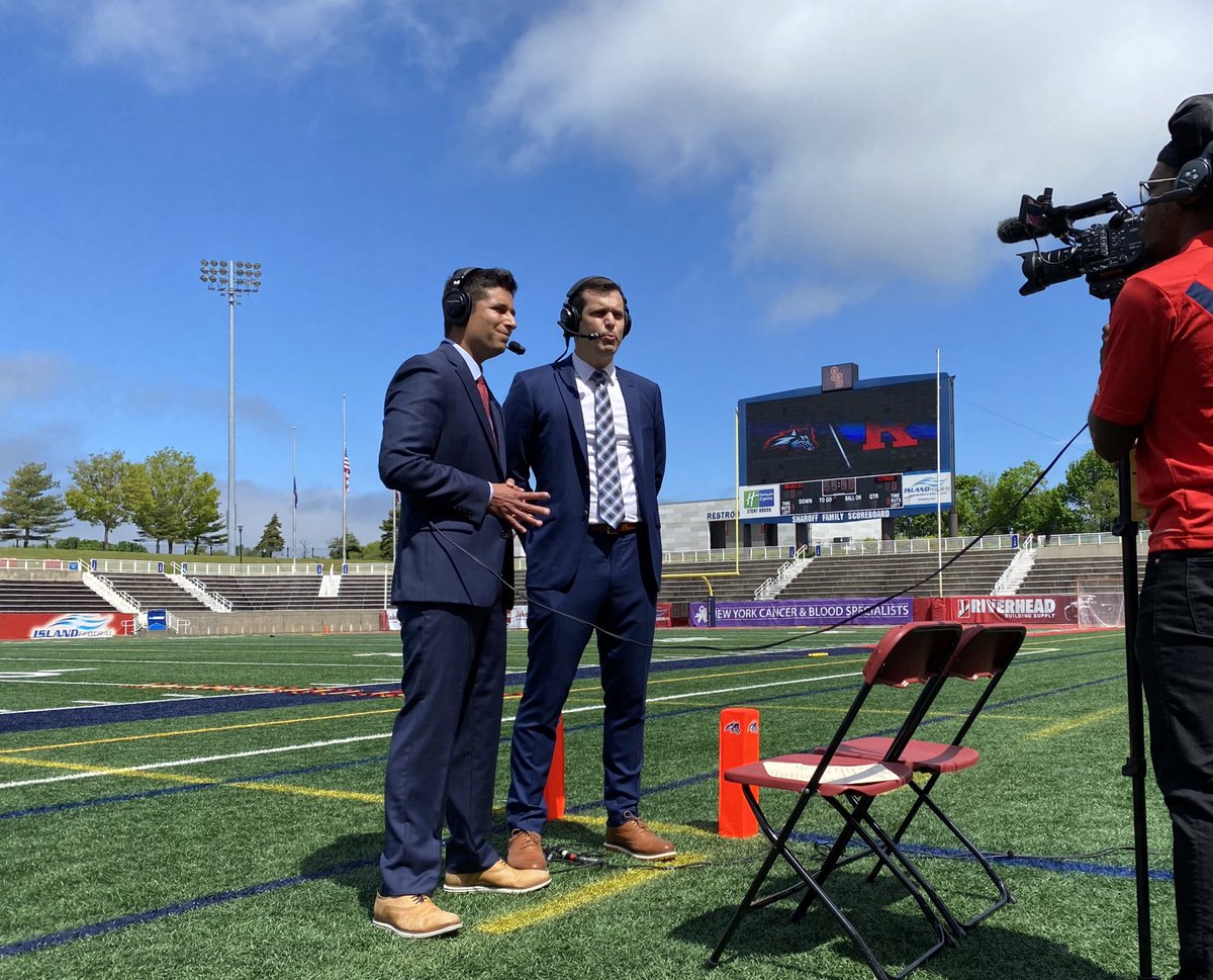 Patrick_Muffley's tweet photo. Getting ready for game day, @SamNeidermann and @JustinBerger27 on the call for this big time @NCAALAX tilt. 
📺 @ESPNPlus https://t.co/0MxsJPiF06
