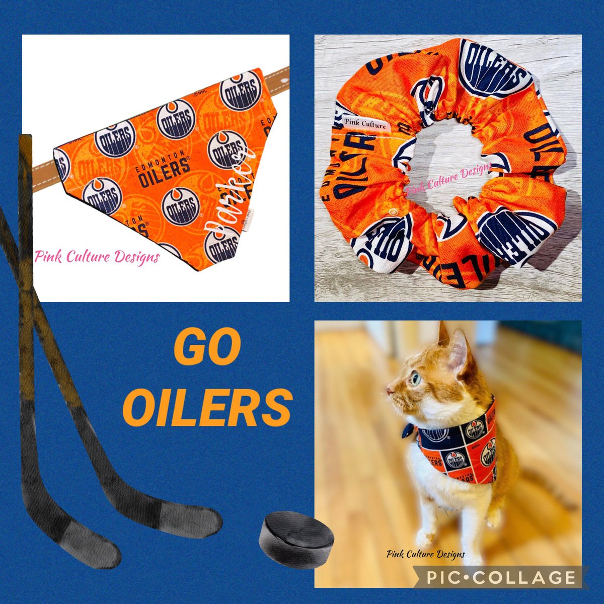 ROUND 2!! 🧡💙
Visit website to order: pinkculturedesigns.com/shop/ols/categ… 

Pet Bandanas $10
Matching Scrunchies $5

#yeg #edmonton #sherwoodpark #stalbert #sprucegrove #leduc #calgary #alberta #yyc #dog #dogbandana #oilers #edmontonoilers #nhl #hockey #hockeyplayoffs #round2 #letsgooilers