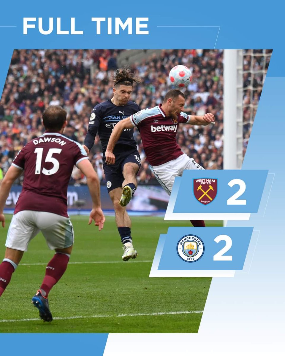 ManCityOSCNZ's tweet photo. West Ham United 2 - 2 Manchester City

⚽  Grealish   Rodri 🅰️
⚽  Coufal OG

Manchester City came back in the second half.
City was losing 2-0 in the first half but in the second half the players  pushed for the came back.

Unfortunately Mahrez missed his penalty at 83 minutes https://t.co/eICqcDbSIr