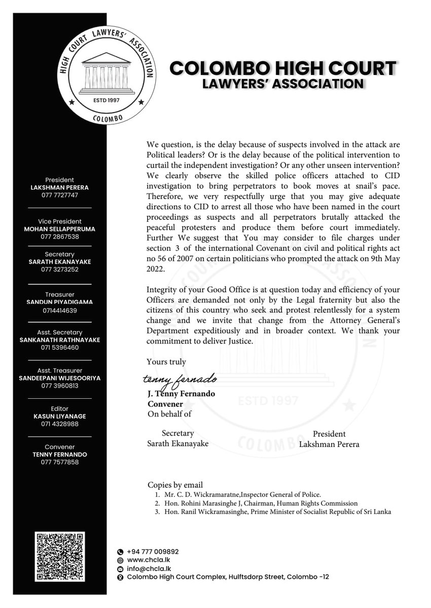 Colombo High Court Lawyers' Association tweet media